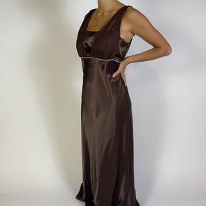 vintage 'Aspeed' silk brown empire formal gown with rhinestone embellishments